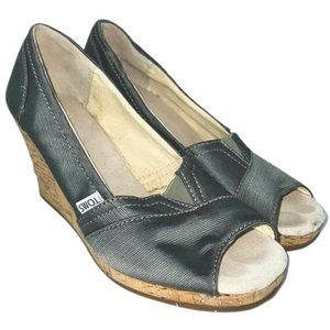 Toms Gray Peep Toe Cork Wedge